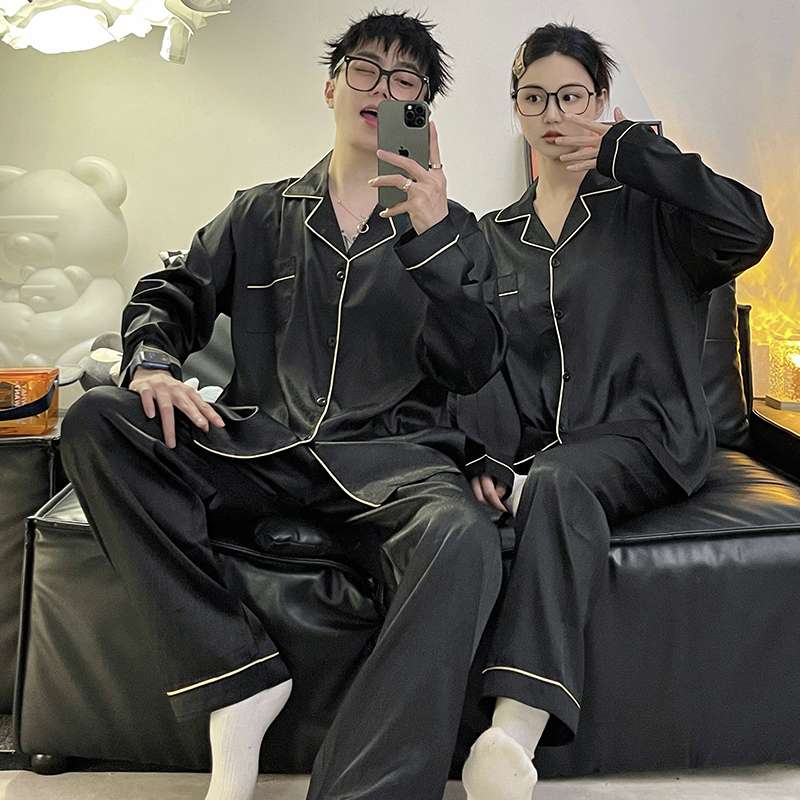 情侣睡衣女春秋长袖冰丝夏季薄款2023年新款男士高级感家居服套装