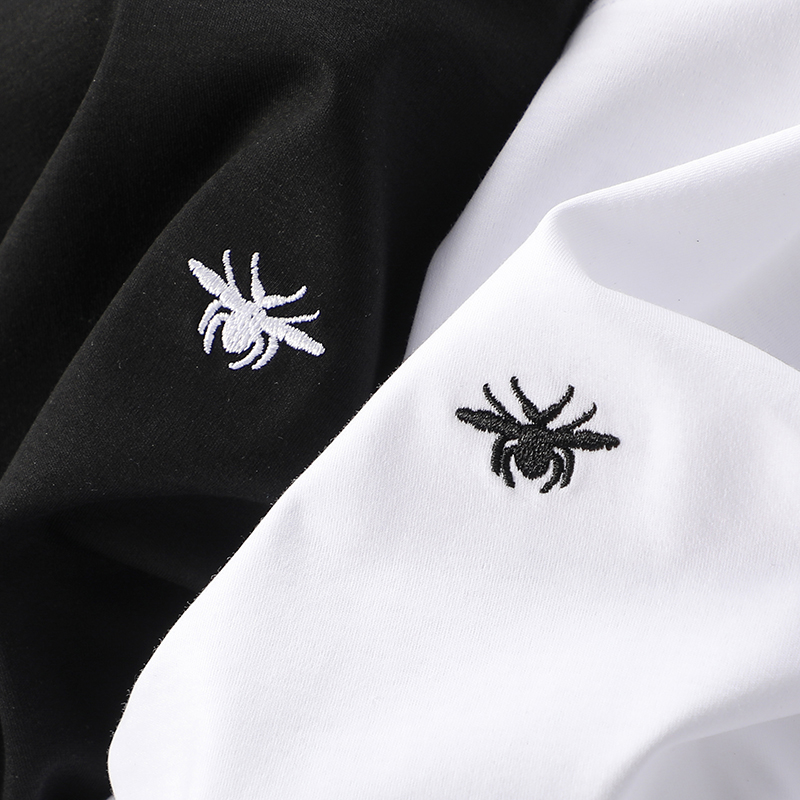 蜜蜂刺绣短袖男士t恤丝光棉透气薄款圆领修身百搭白色半袖打底衫