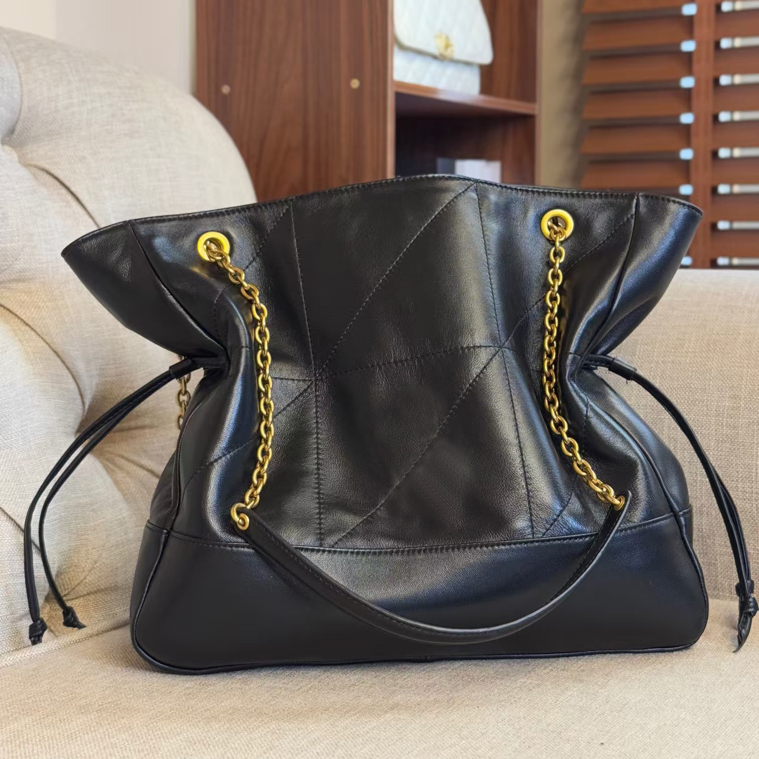 2024新款杨家福袋托特包大容量购物袋单肩妈咪真皮女包羊皮链条包