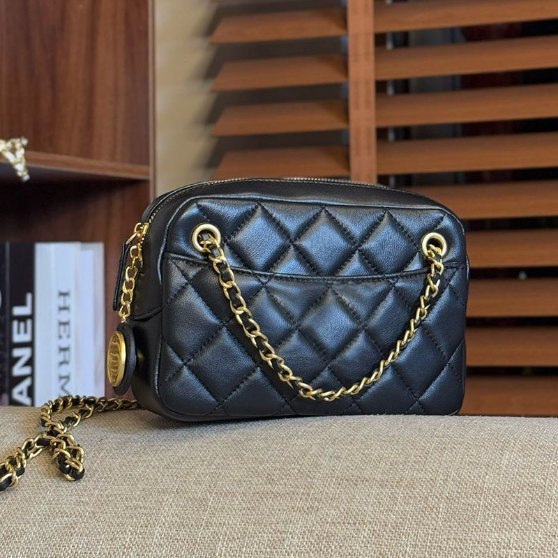 小香风24K微章相机包大容量金币菱格链条包腋下包单肩斜挎包女包