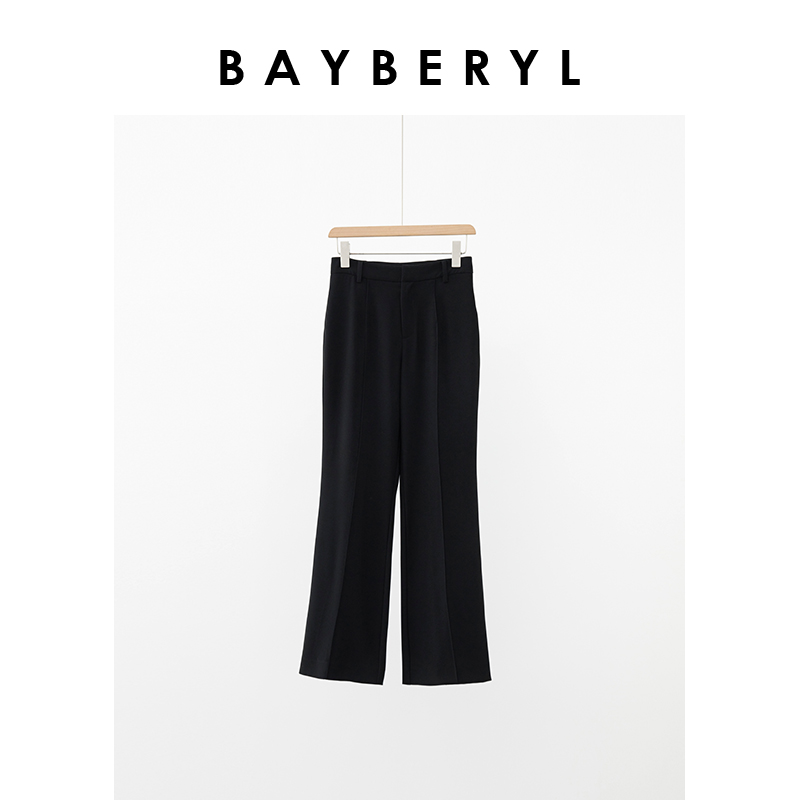BAYBERYL老贝辣妈裤*微喇中缝显瘦黑色百搭休闲裤XXK4D0309