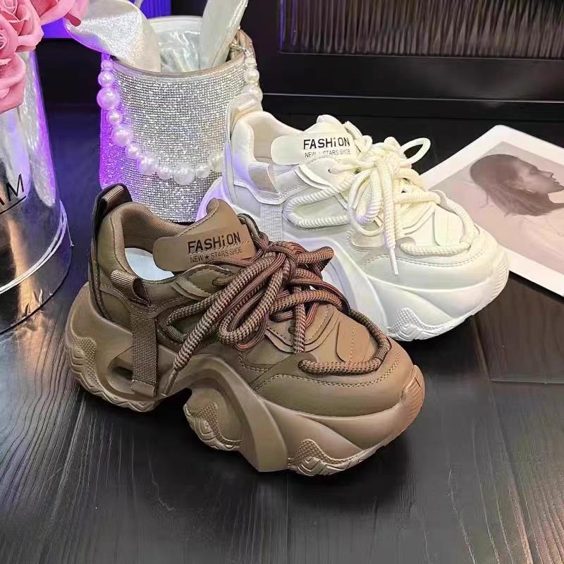 厚底老爹鞋女款皮面2023新款秋季增高6cm百搭休闲ins潮运动女鞋子