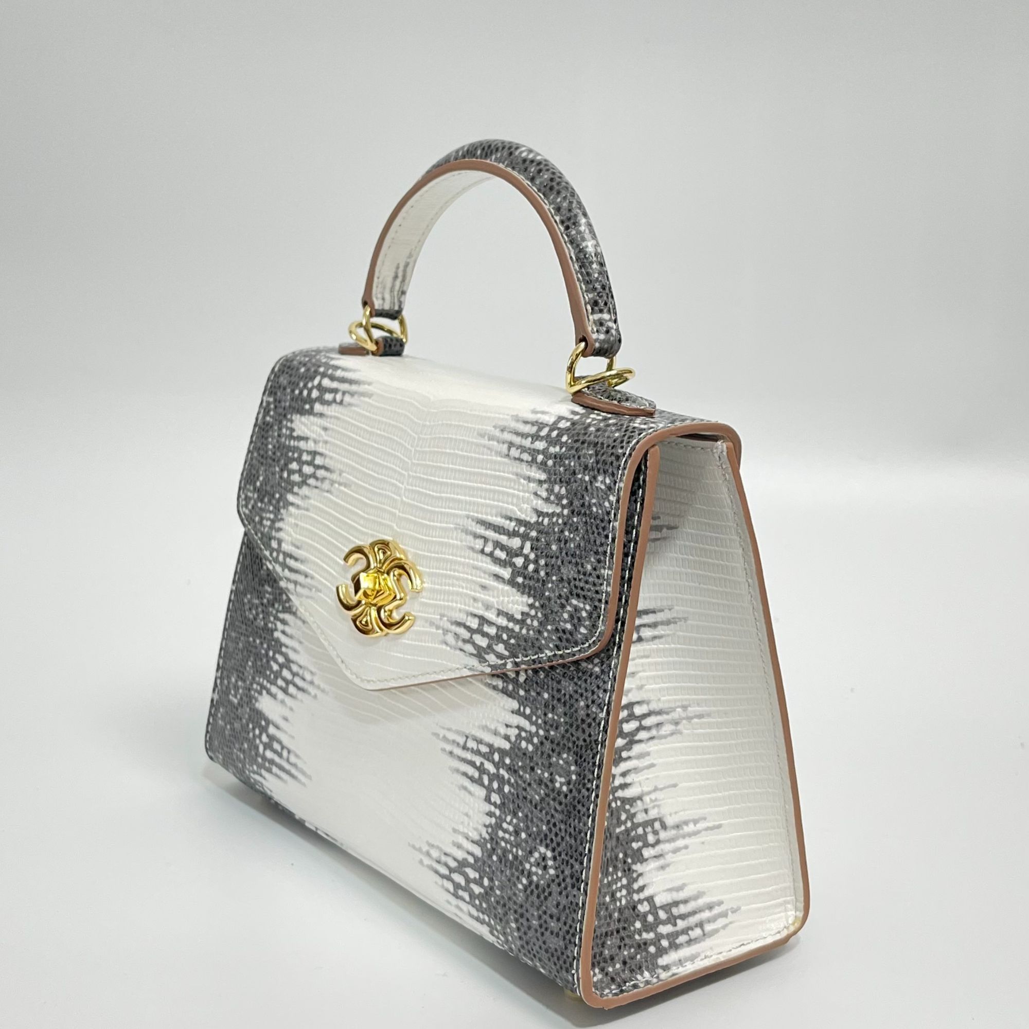 雅琥妮蜥蜴纹单肩斜挎手提包凯莉包盖头包真皮包轻奢出门上街访友