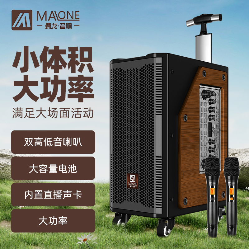 曼龙户外k歌音响专业演出声卡直播大功率蓝牙广场舞拉杆移动音响