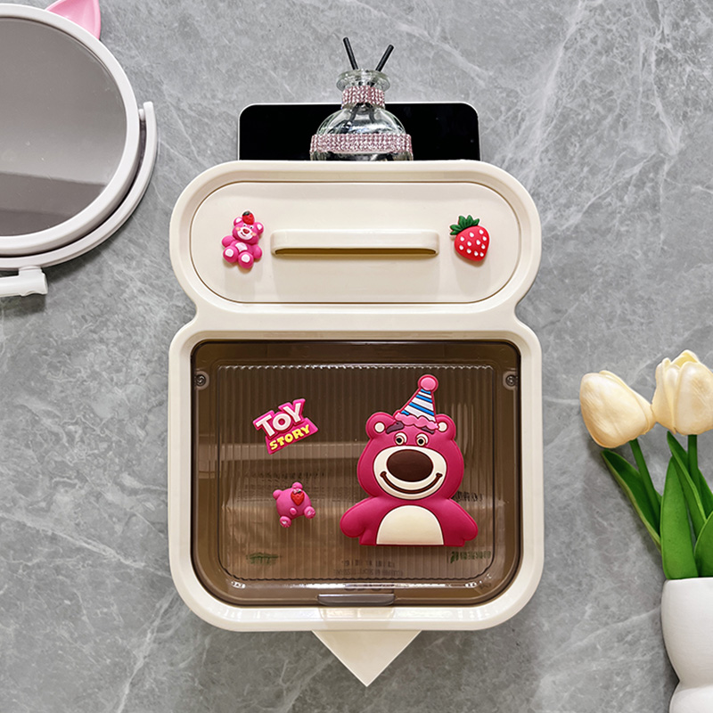 浴室防水纸巾盒免打孔壁挂式厕所卷纸置物架可爱卡通卫生间抽纸盒