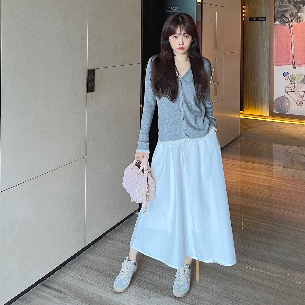 JINGDL【Flamingo】～高腰纯色显瘦大裙摆遮肉半身裙（含腰带）2