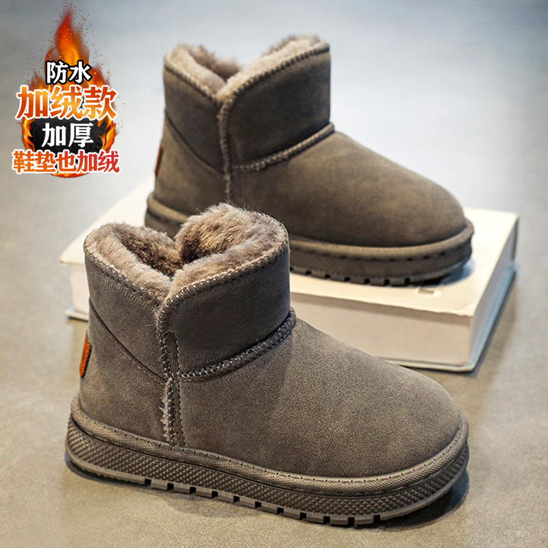 回力瑞男童鞋大棉鞋2023新款冬季加绒保暖儿童雪地靴皮毛一体棉靴