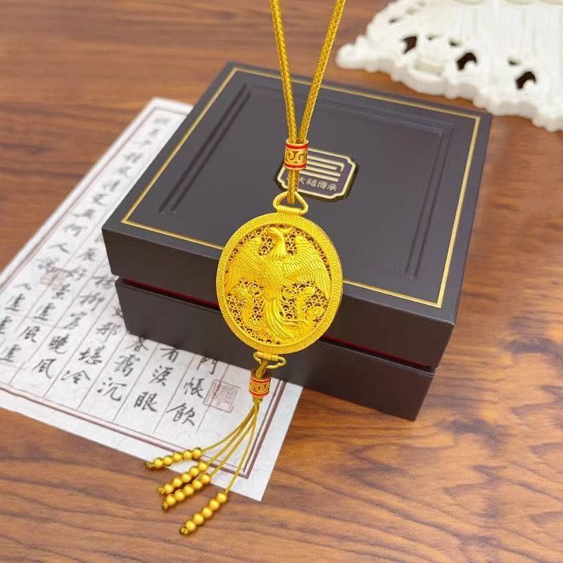 合金吊坠 新款镂空花丝香囊凤凰涅槃圆盘流苏吊坠