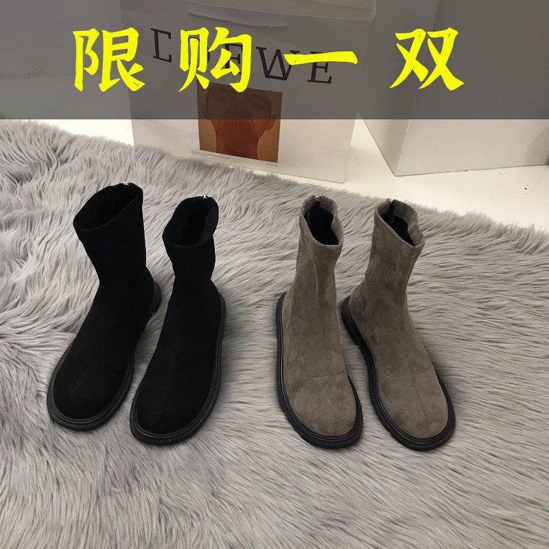 达芙妮沿荐平底瘦瘦马丁靴女鞋2023年新款秋冬季小众磨砂加绒面棉