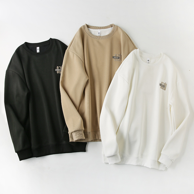 奥利绒刺绣圆领重磅宽松卫衣男装秋冬款潮牌秋季男生套头上衣1