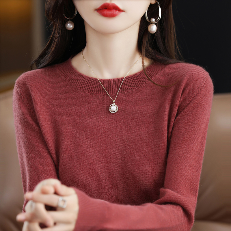 亲肤一线成衣圆领100纯羊毛衫冬打底衫女毛衣短款针织衫薄女款