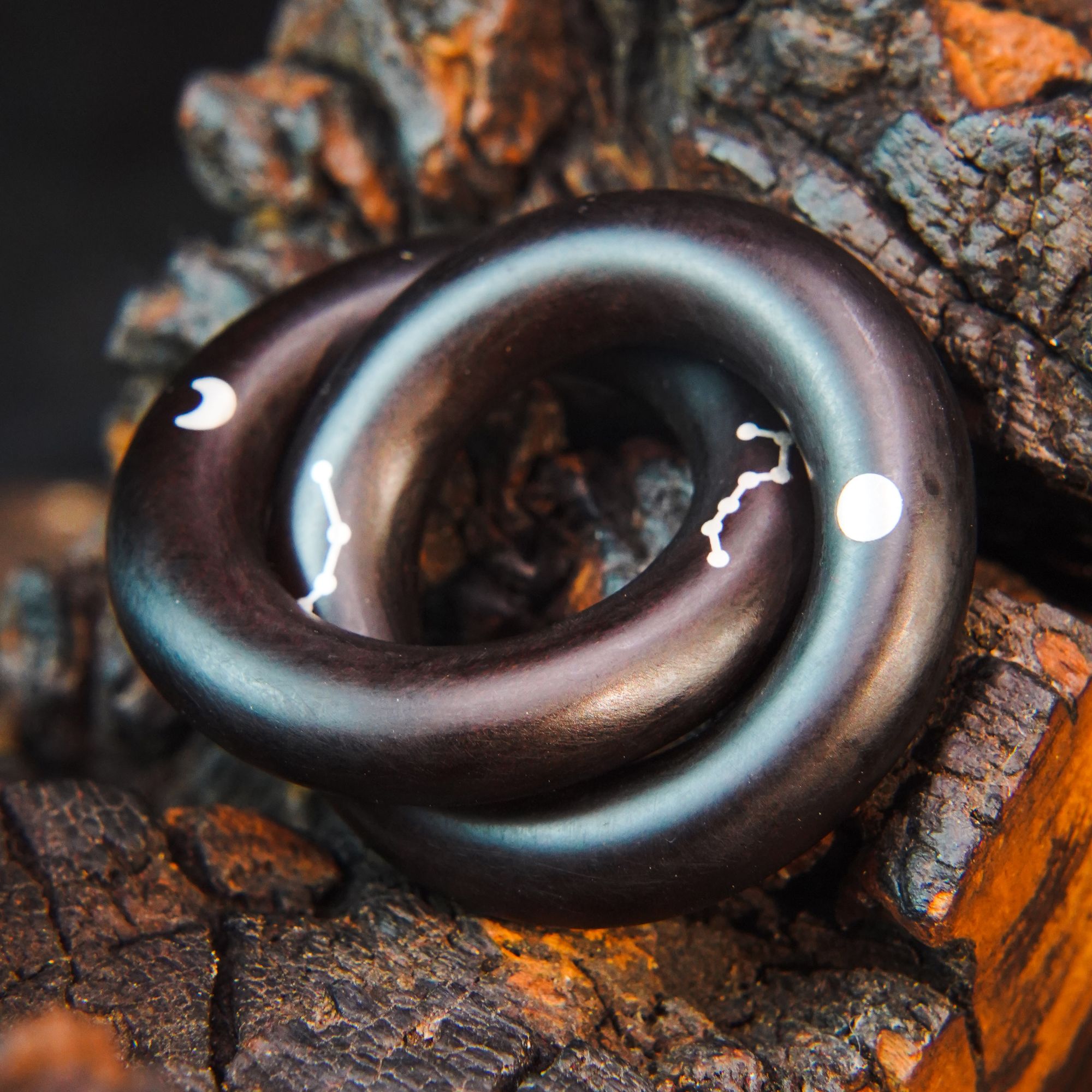  吊坠【玉化镶银日月六星七星乾坤圈】挂脖款手工打磨雷料玉化枣木