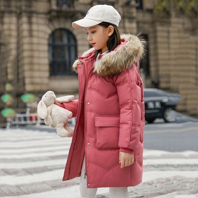 波司澄儿童羽绒服女童中长款2023新款女孩中大童冬季加厚连帽洋气