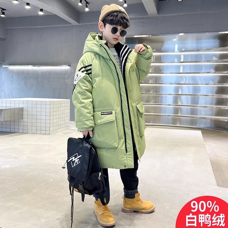 波司澄男童冬装长款羽绒服2023新款中大儿童洋气男孩冬季加厚白鸭
