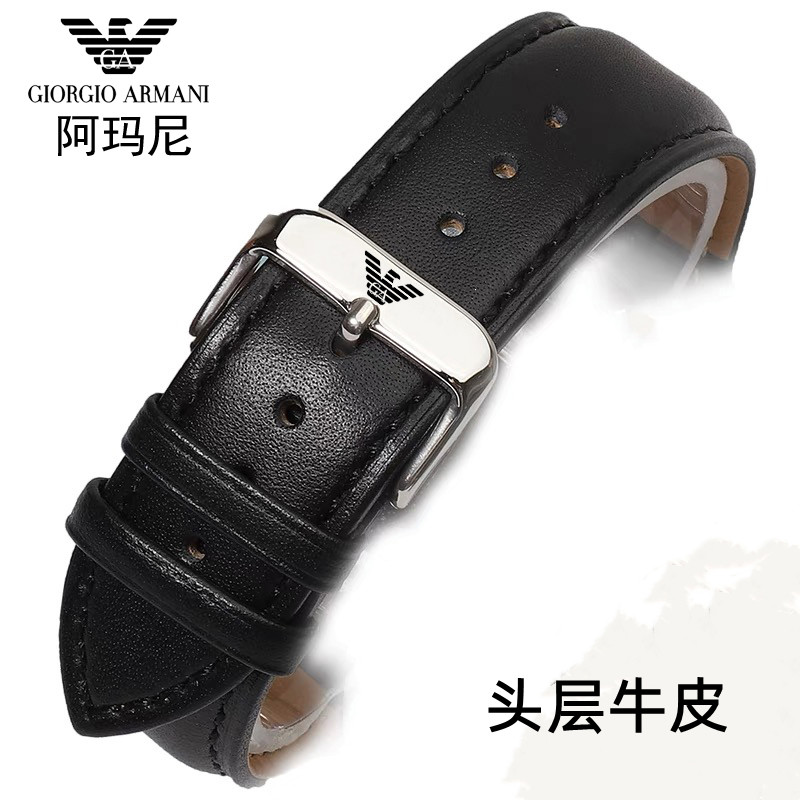 代用阿玛尼手表带真皮牛皮男女蝴蝶扣AR1981/2447 满天星黑武士22