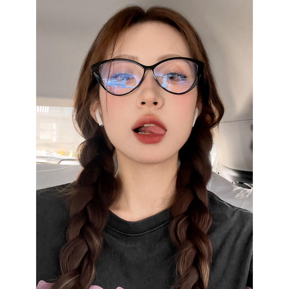 猫眼黑框眼镜女素颜大脸显瘦专业近视可配有度数镜片百搭平光神器