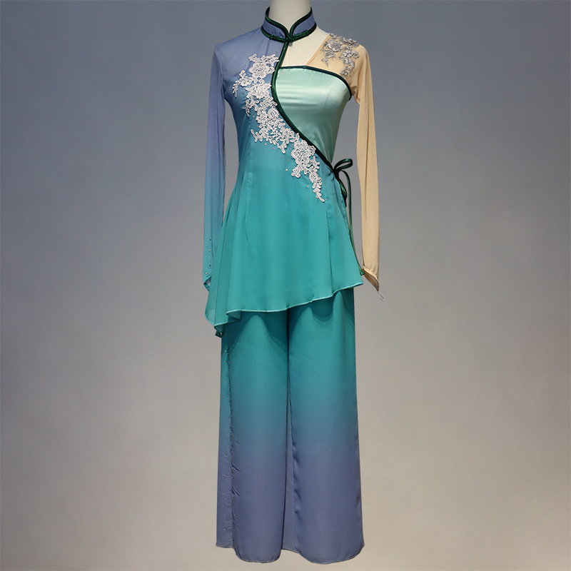 2022新款民间舞蹈服女胶州秧歌演出服飘逸渐变色艺考表演服定制