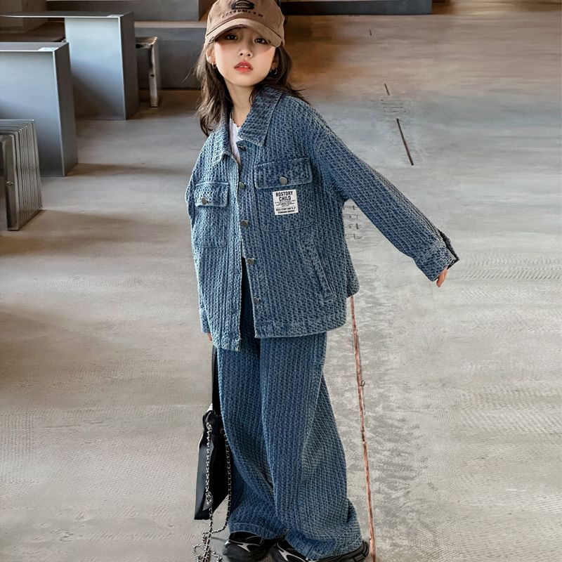 女童秋季套装2023新款儿童网红时髦秋装洋气中大童潮酷牛仔两件套