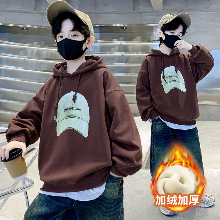 儿童装男童加厚卫衣2023春秋冬新款加绒中大童韩版连帽卫衣洋气潮