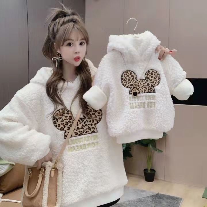 女童炸街母女装新款潮洋气外套加绒卫衣春秋加厚卫衣亲子装炸街