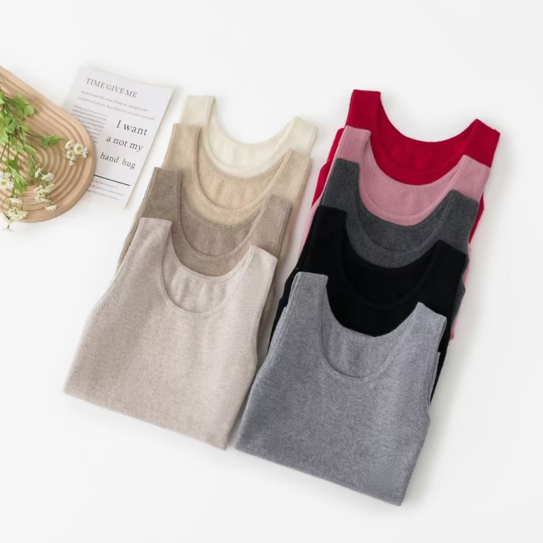 鄂尔多斯市产纯山羊绒无袖背心女内搭打底针织保暖舒适不扎