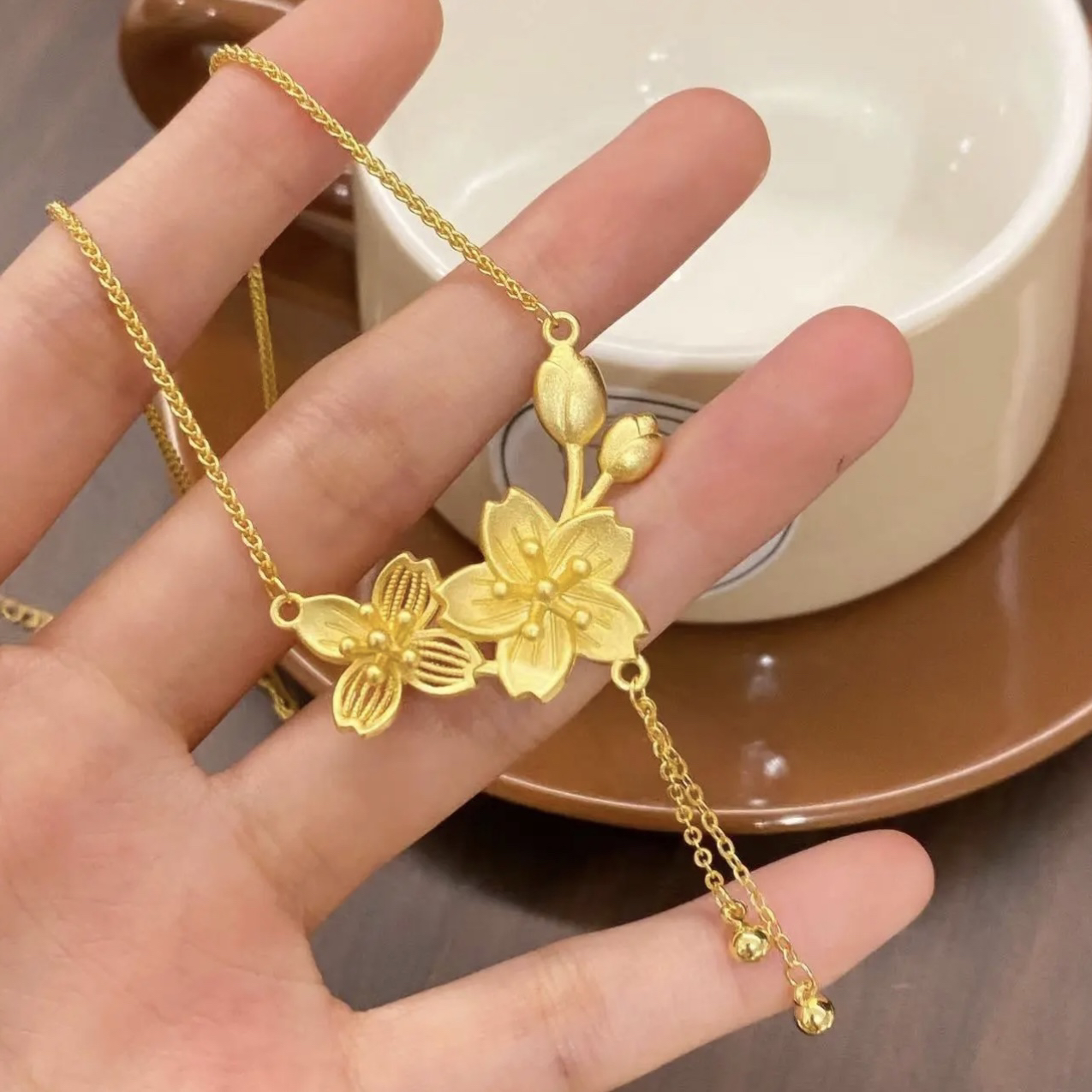 铜合金项链 C349金色时尚百搭花花项链