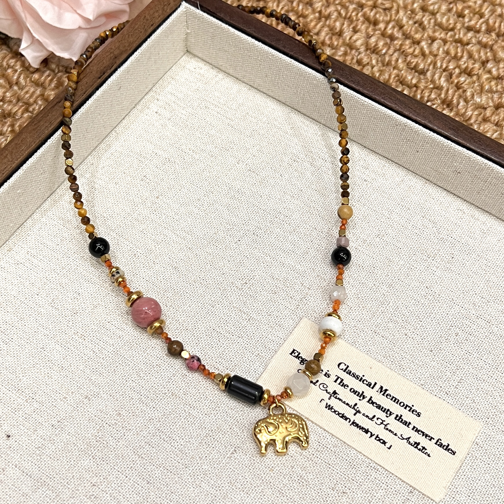 钛钢项链 B315手工气质复古彩色小象项链