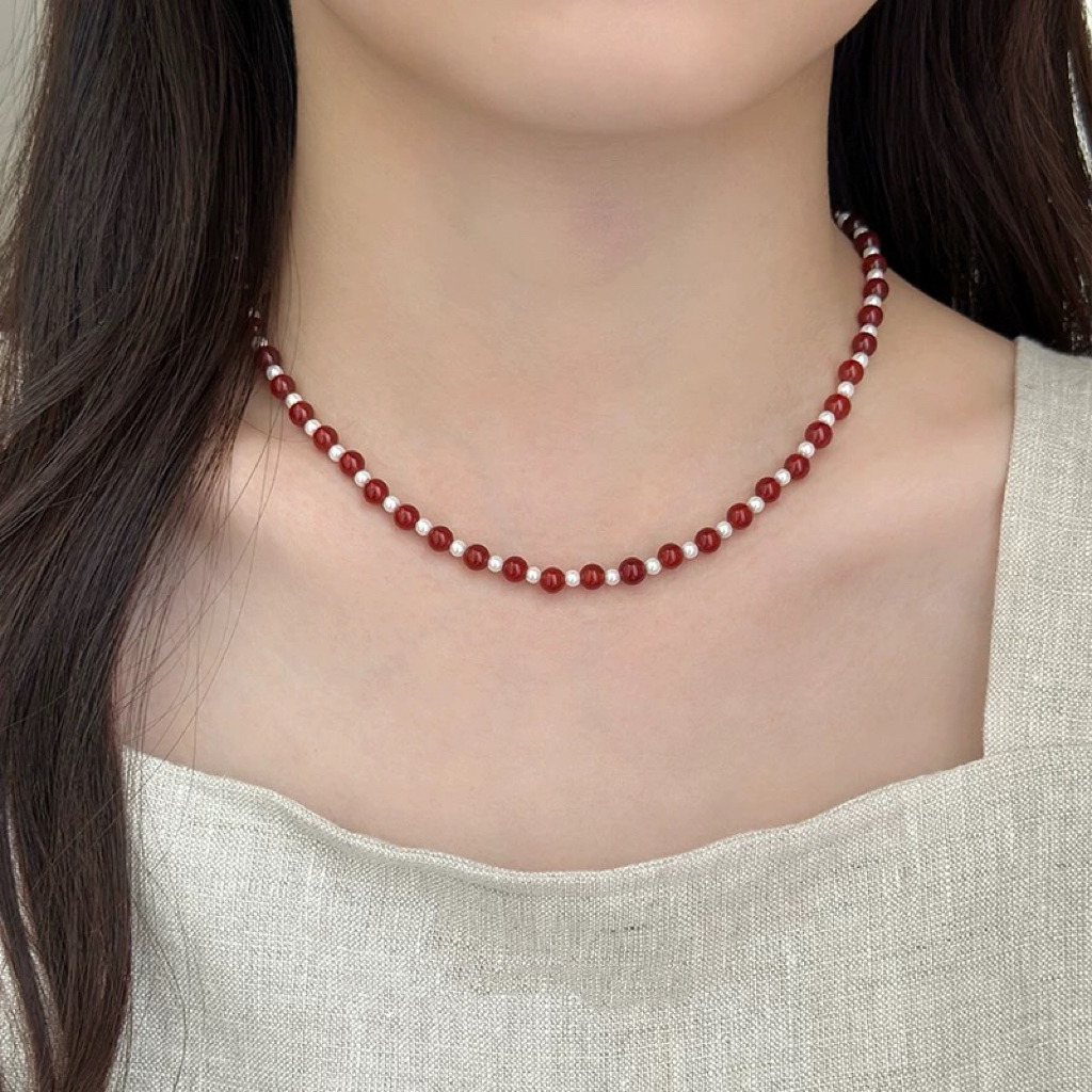 铜合金项链 F394气质时尚百搭轻奢颈链红色项链