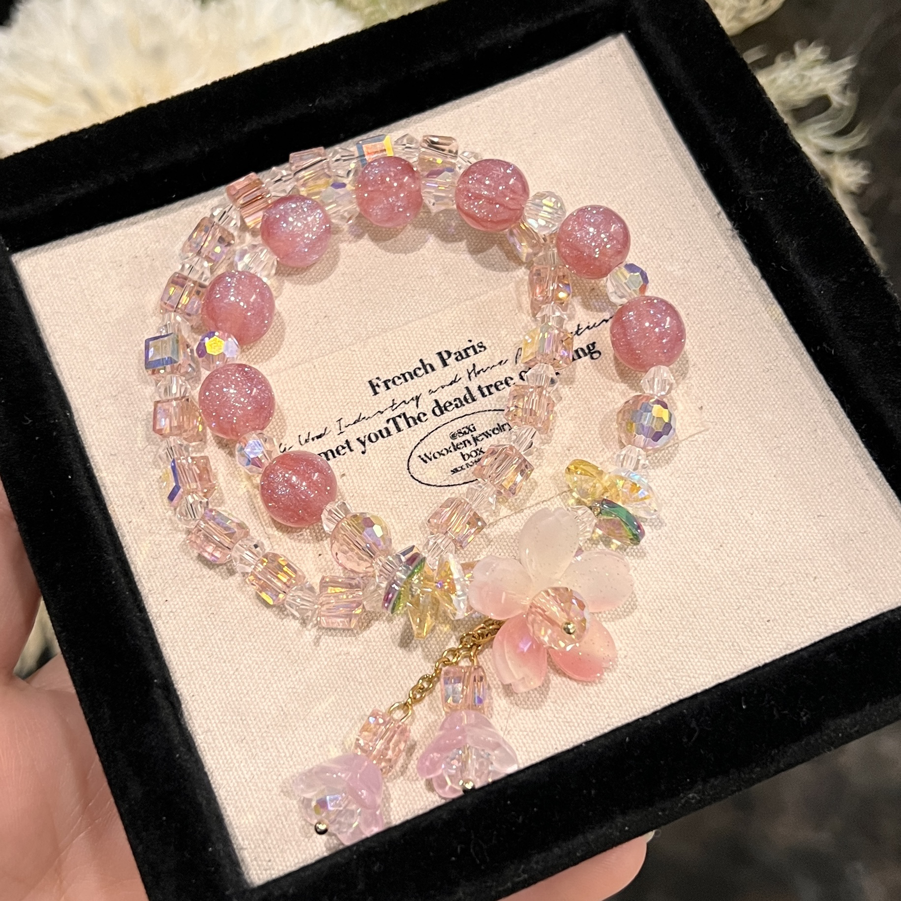 钛钢手链 A119甜美时尚百搭气质精致温柔单圈串珠轻奢粉色手链