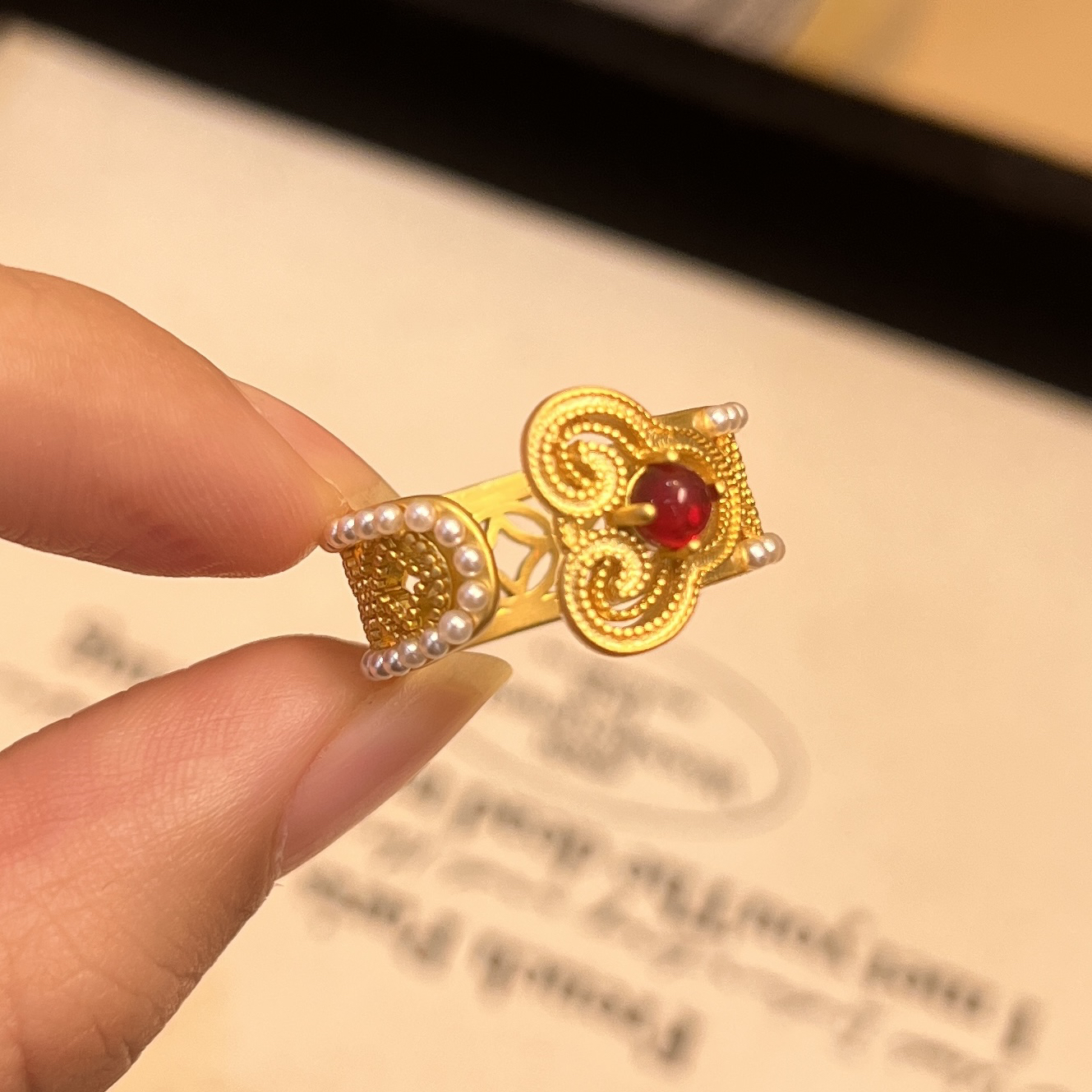 铜合金戒指 C479金色气质百搭开口戒指古法国风