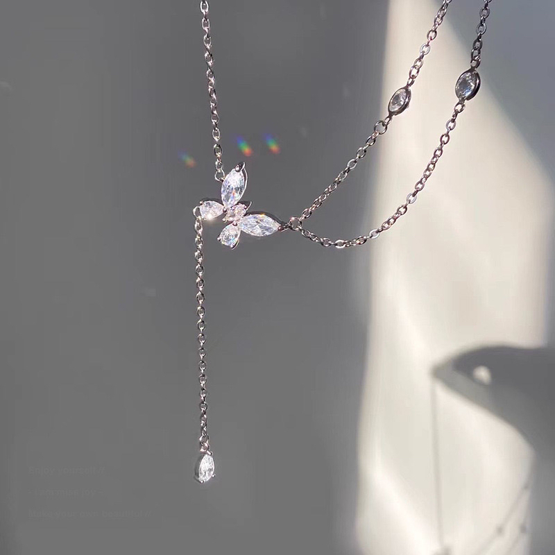 铜合金项链 C824时尚轻奢银色蝴蝶气质百搭项链