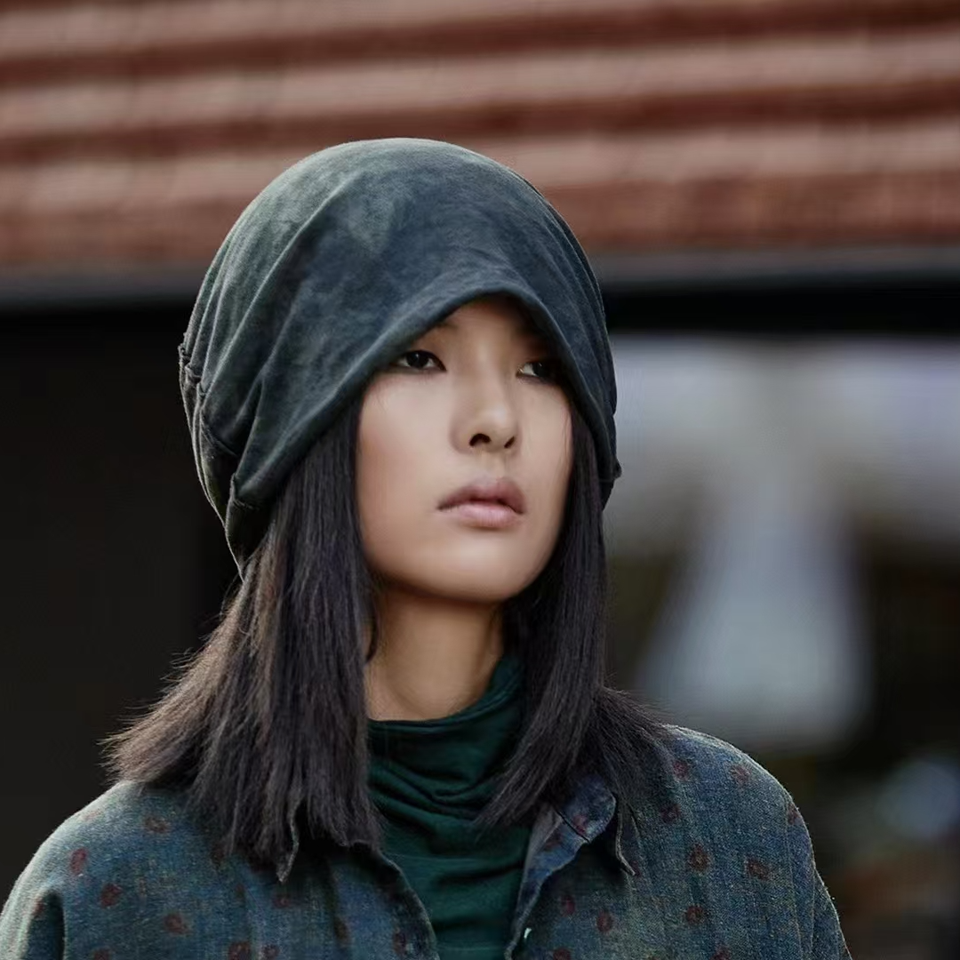 麻依者24秋季新款斑驳感复古U型 帽做旧堆堆帽圆顶个性女帽1324