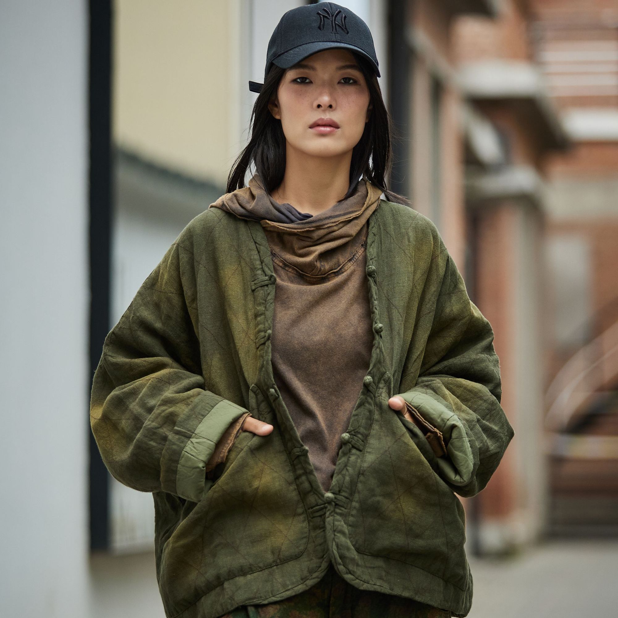 麻依者原创设计 2024冬季新款植物染复古流浪风亚麻棉服 M-016