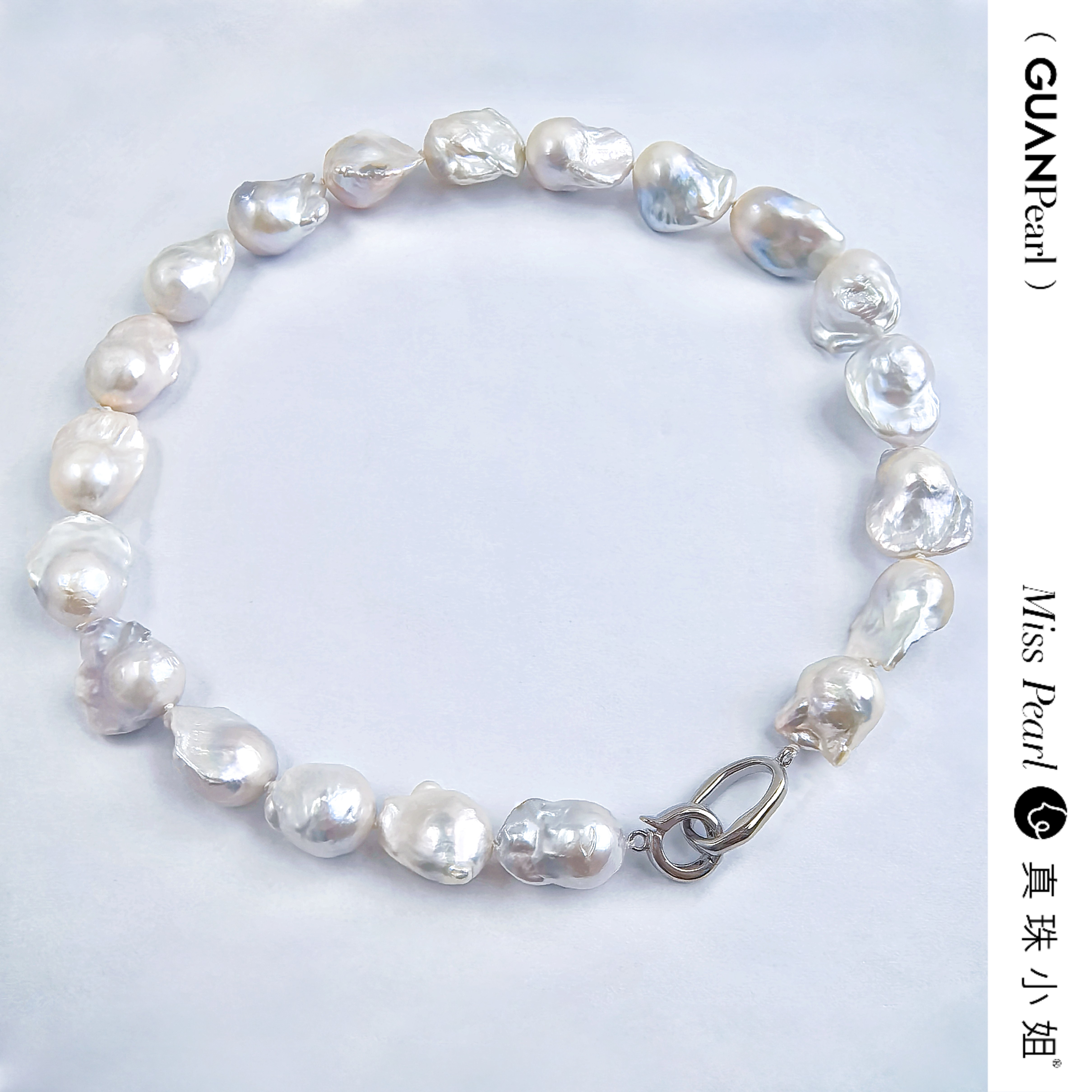 官珠 | 淡水大巴洛克珍珠强光项链合金扣子 12-13mm 