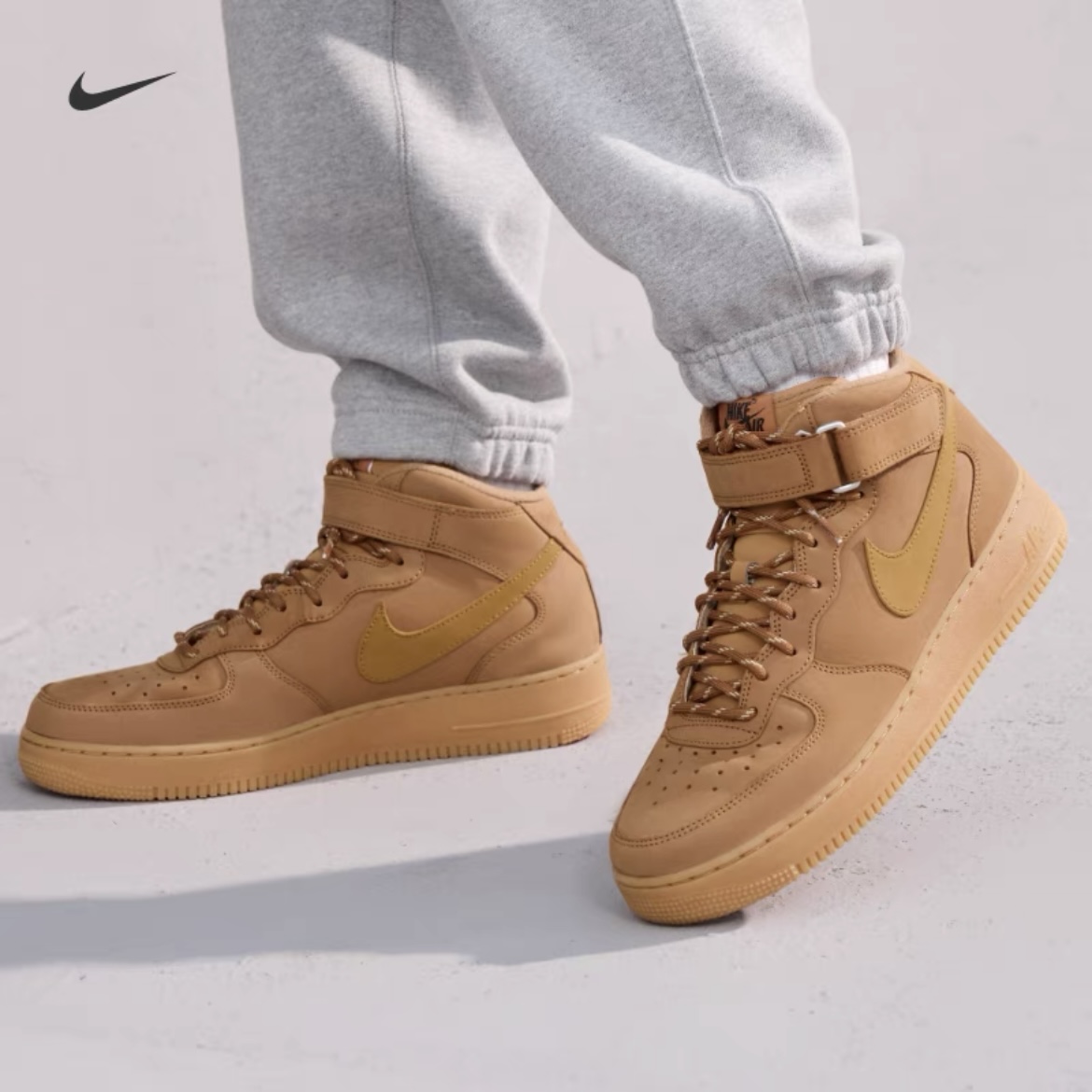 NIKE/耐克AF1男子空军一号运动鞋小麦色秋季胶底板鞋DJ9158200#AH