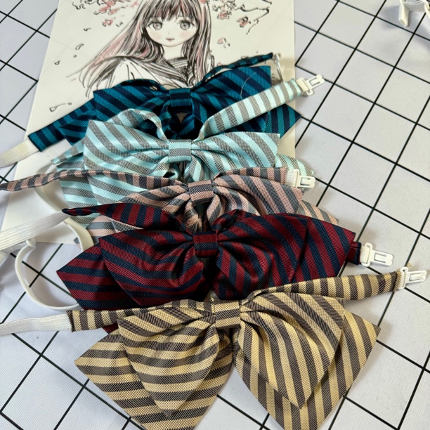 JK日系制服校供新款条纹蝶形领结百搭双层