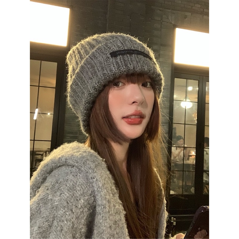 大头围粗毛线帽子女秋冬新款加厚保暖护耳针织帽显脸小防寒灰色帽