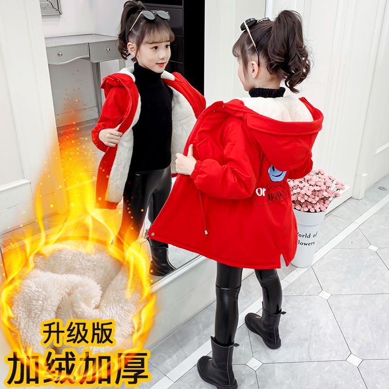 女童风衣2023新款外套洋气中长款春儿童韩版儿童加厚秋冬时尚百搭