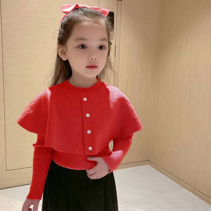 女童毛衣外套秋冬套头斗篷儿童针织衫洋气女孩上衣春秋宝宝小童