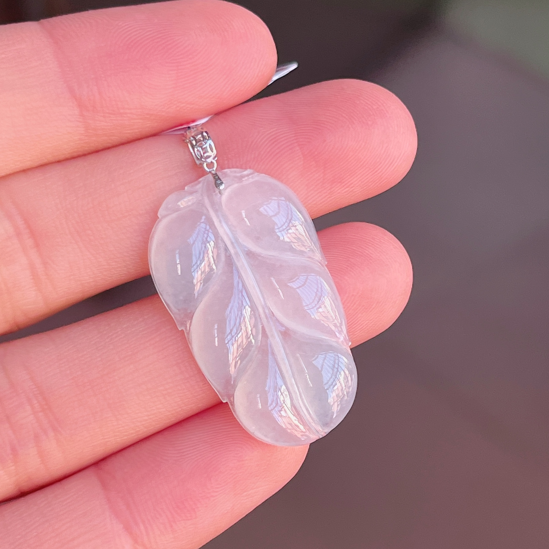 天然翡翠A货18K金K白精致款叶子007