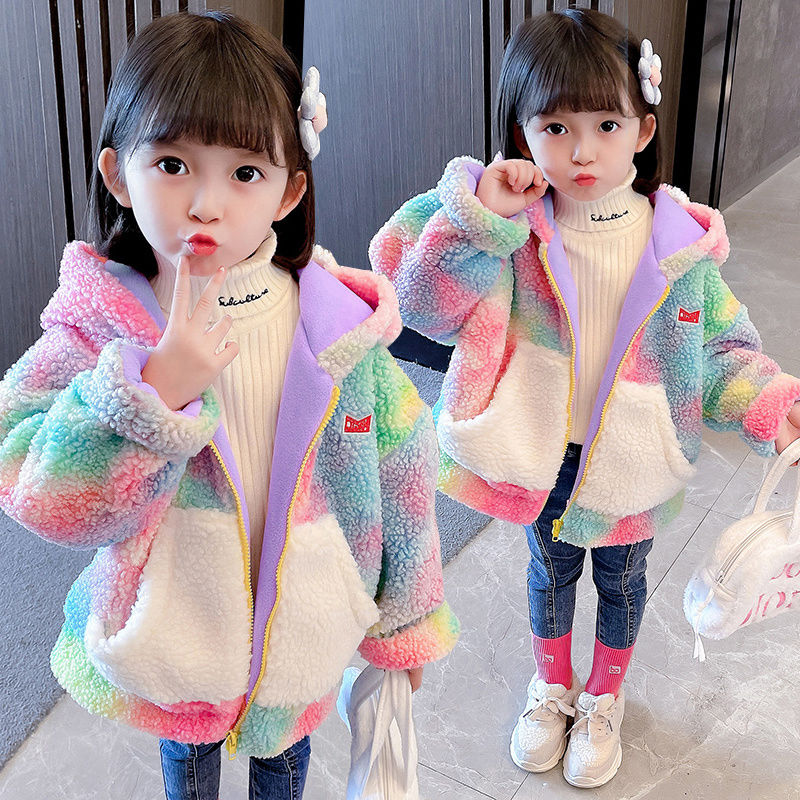 女童加绒外套秋冬装2023新款女孩时髦洋气儿童加厚女宝宝冬季外穿