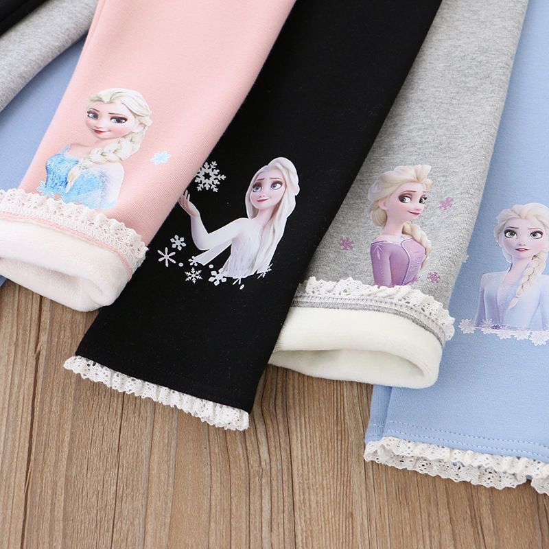 冰雪奇缘爱莎公主加绒薄绒裤子新款儿童女宝宝保暖长裤修身裤外穿