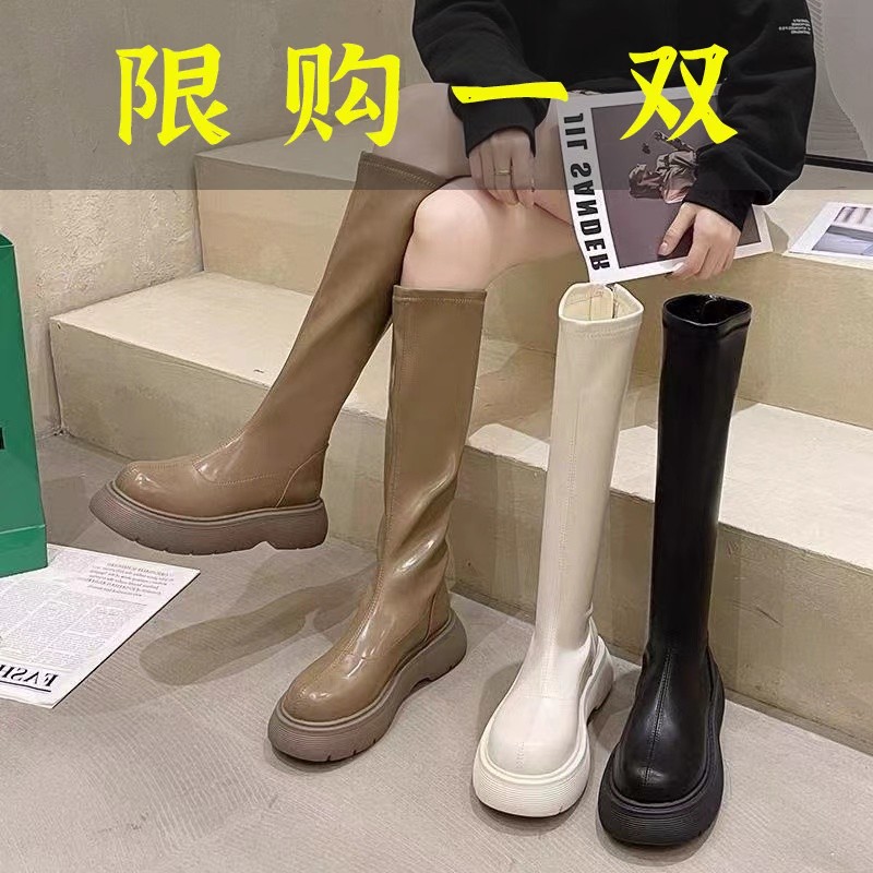 红蜻蜓牌2023新款长靴时尚骑士英伦风中筒厚底百搭增高长筒靴-1