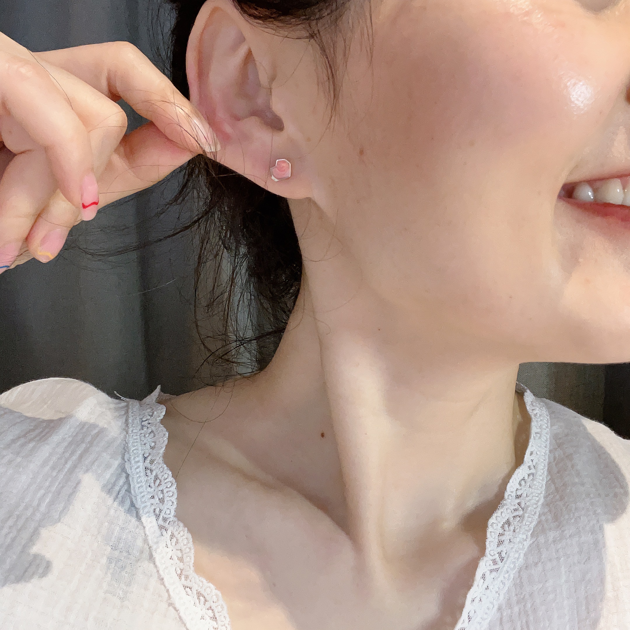 925银耳饰 阿腾莎银饰 可美 925银油滴耳钉 