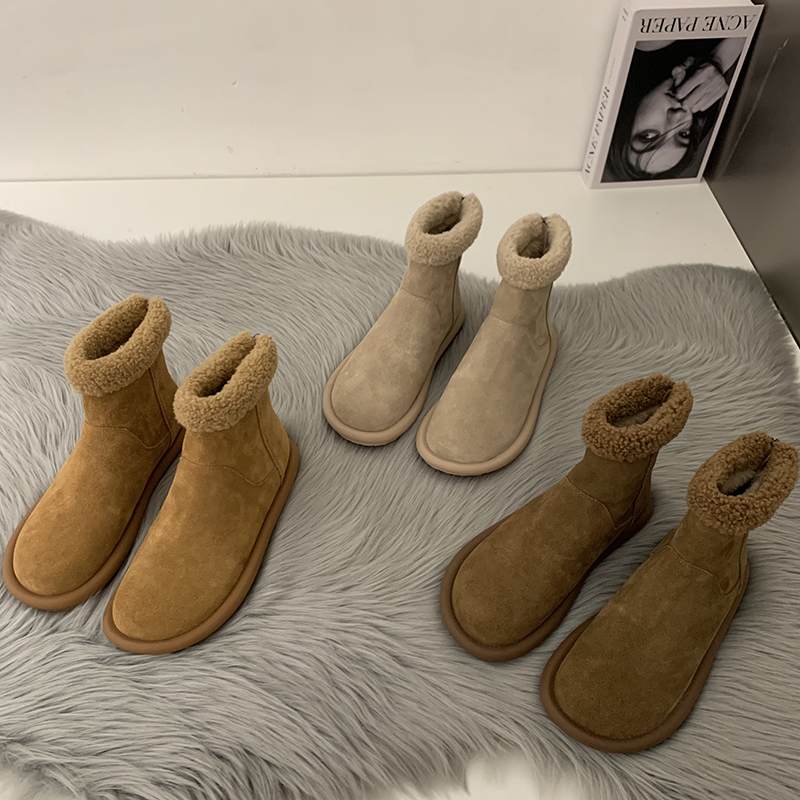 达芙妮正品牛皮雪地靴鞋子女新款2023爆款秋冬加厚绒棉鞋保暖短靴