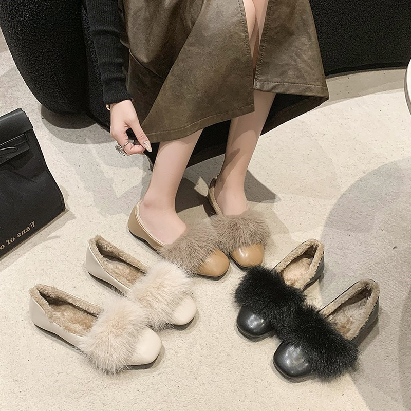 达芙妮正品懒人一脚蹬毛毛鞋女冬季2023新款百搭加绒保暖平底防滑