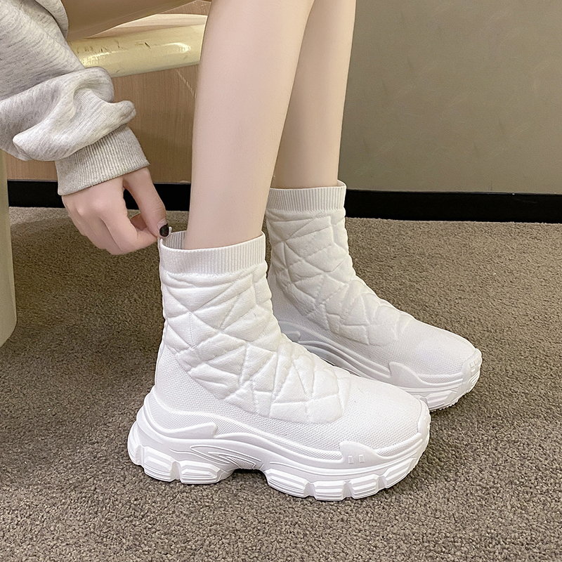 达芙妮正品弹力靴袜靴女松糕厚底高帮鞋2023秋季新款针织袜子鞋显