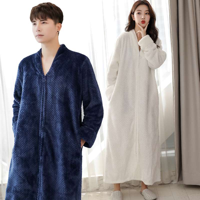 情侣连体睡衣秋冬男士睡裙可裸穿大码浴袍防走光超长家居服珊瑚绒