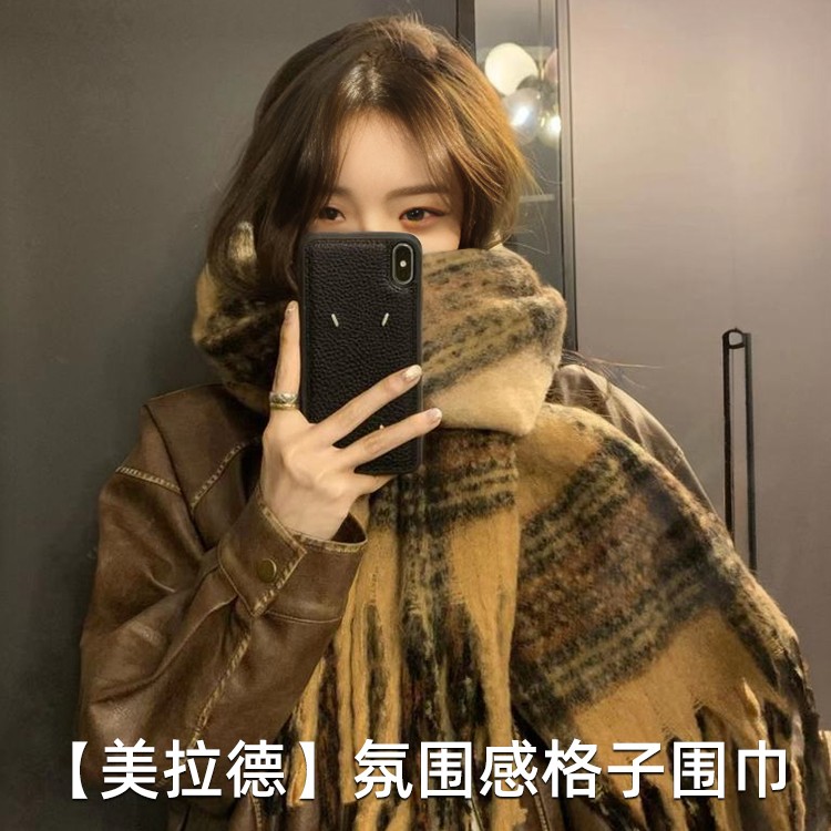 韩版条纹围巾冬季女生高级感保暖围脖学生情侣披肩两用
