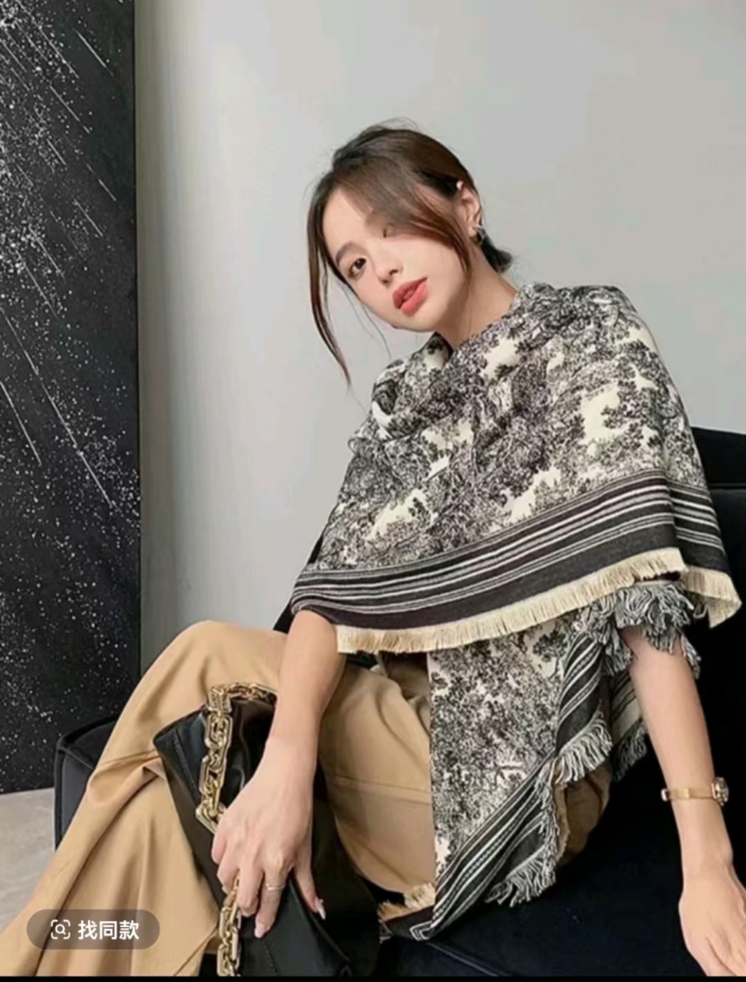 内蒙古厂家直邮130x130山水画披肩大方巾欧美风明星同款